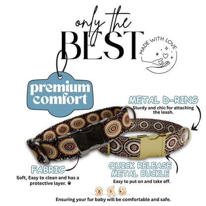 Personalized Stylish Boho Dog Collar with Name Engraved, Cute and Soft Adjustable Collar & Leash Set, Black or Gold Buckle Dog Gift (OG-27)