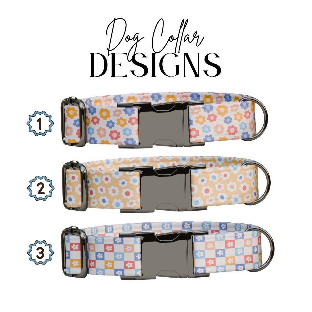 Personalized Pastel Floral Dog Collar with Name Engraved, Cute and Soft Adjustable Collar & Leash Set Black or Gold Buckle Dog Gift (OG-20)