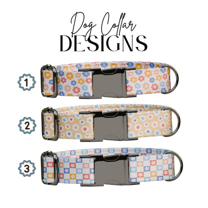Personalized Pastel Floral Dog Collar with Name Engraved, Cute and Soft Adjustable Collar & Leash Set Black or Gold Buckle Dog Gift (OG-20)