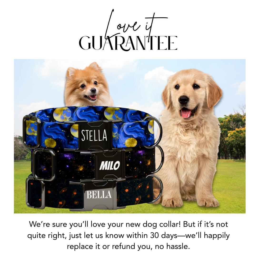 Personalized Galaxy Moon Dog Collar with Name Engraved, Cute and Soft Adjustable Collar & Leash Set, Black or Gold Buckle Dog Gift (OG-92)