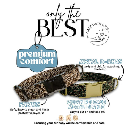 Personalized Camouflage Dog Collar with Name Engraved Cute & Soft Military Style Adjustable Collar Leash Set Wedding Dog Tag Gift (OG-53)
