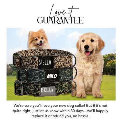 Personalized Camouflage Dog Collar with Name Engraved Cute & Soft Military Style Adjustable Collar Leash Set Wedding Dog Tag Gift (OG-53)