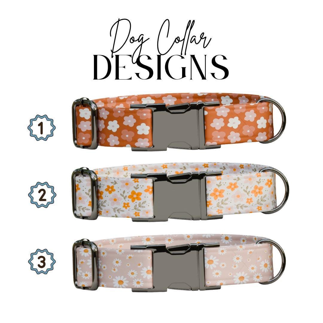 Personalized Orange Floral Dog Collar with Name Engraved Cute and Soft Adjustable Collar & Leash Set, Black or Gold Buckle Dog Gift (OG-110)