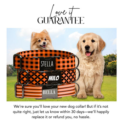 Personalized Halloween Dog Collar with Name Engraved Cute and Soft Fall Adjustable Collar & Leash Set Black or Gold Buckle Dog Gift (OG-121)