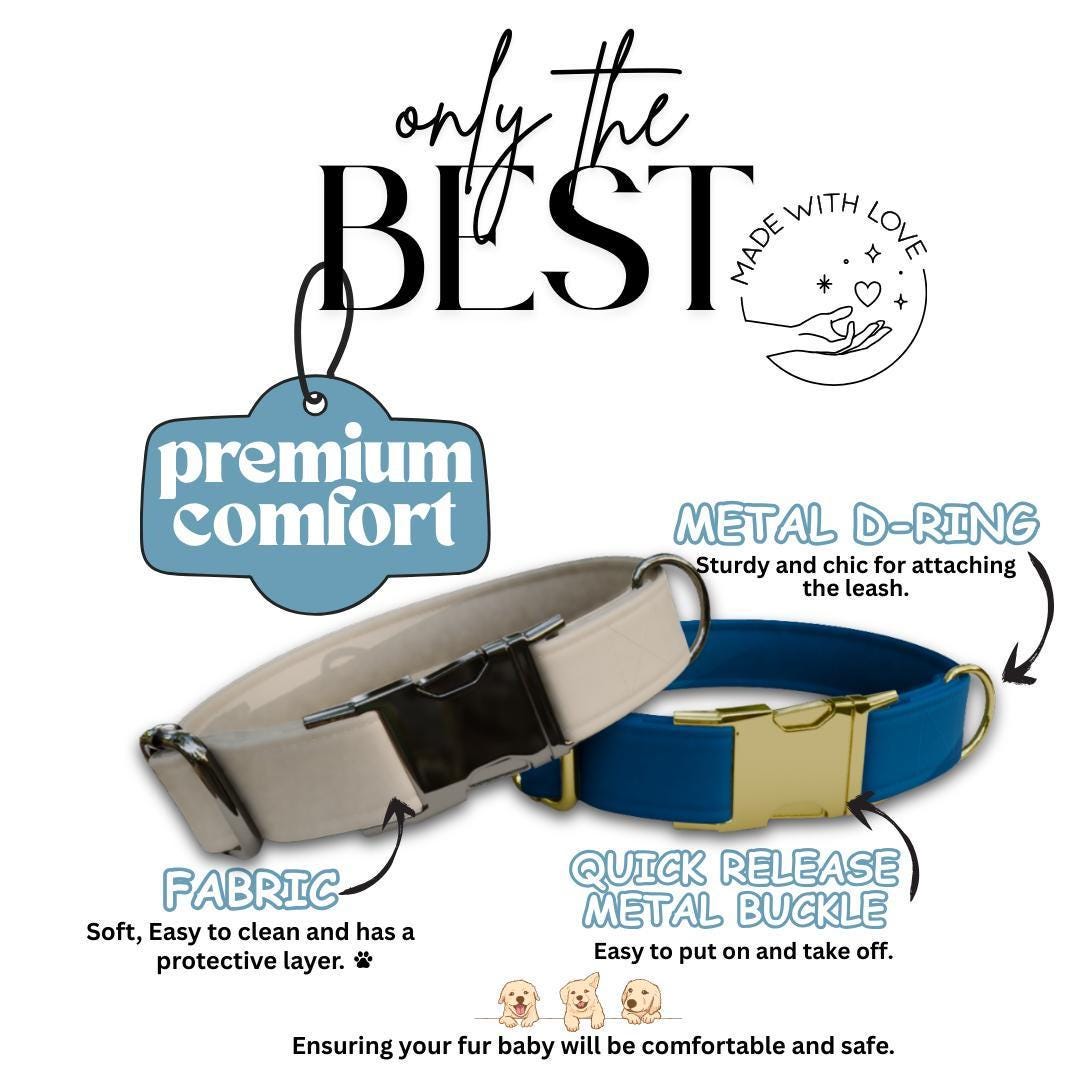 Personalized Multiple Luxe Velvet Dog Collar with Name Engraved Cute and Soft Adjustable Collar & Leash Set Wedding Dog Tag Gift (OG-47)