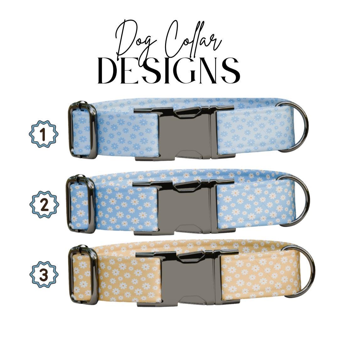 Personalized Daisy Flowers Dog Collar with Name Engraved Cute & Soft Adjustable Collar Leash Set Unique Daisy Flowers Dog Tag Gift (OG-78)