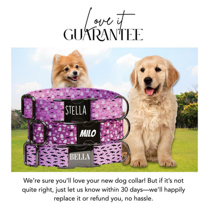 Personalized Halloween Dog Collar with Name Engraved, Cute and Soft Adjustable Pink Collar & Leash Set Black or Gold Buckle Dog Gift (OG-33)