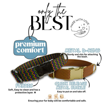 Personalized Spooky Chevron Dog Collar with Name Engraved, Cute and Soft Adjustable Collar & Leash Set Black or Gold Buckle Dog Gift (OG-40)