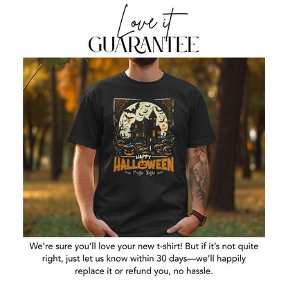 Happy Halloween Haunted House T-Shirt Comfort Colors Spooky Fright Night Graphic Tee Haunted House Aesthetic Fall Shirt Trick Or Treat Top
