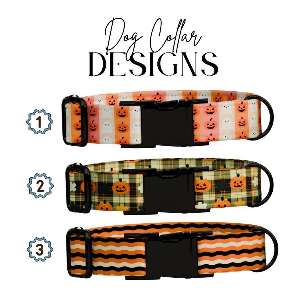 Personalized Halloween Dog Collar with Name Engraved Cute and Soft Fall Adjustable Collar & Leash Set Black or Gold Buckle Dog Gift (OG-126)