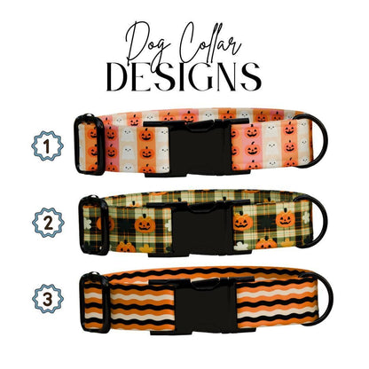 Personalized Halloween Dog Collar with Name Engraved Cute and Soft Fall Adjustable Collar & Leash Set Black or Gold Buckle Dog Gift (OG-126)