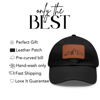 Outdoor Adventure Dad Hat with Leather Patch (Rectangle) Hiking, Camping, Travel Hat Rustic Outdoor Baseball Hat Mountain Hiking Cap Gift