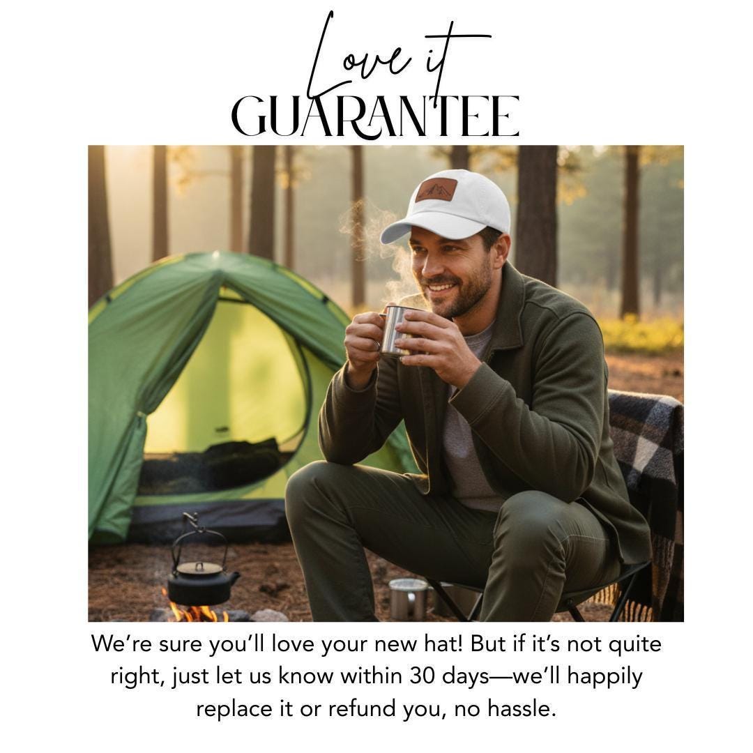 Outdoor Adventure Dad Hat with Leather Patch (Rectangle) Hiking, Camping, Travel Hat Rustic Outdoor Baseball Hat Mountain Hiking Cap Gift