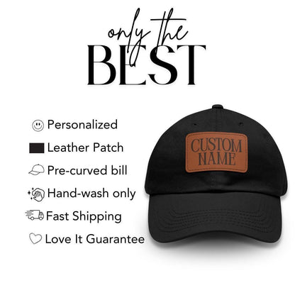 Personalized Dad Hat with Leather Patch Name (Rectangle) Custom Name Baseball Cap Unique Birthday Gift for Him or Her Stylish Everyday Cap