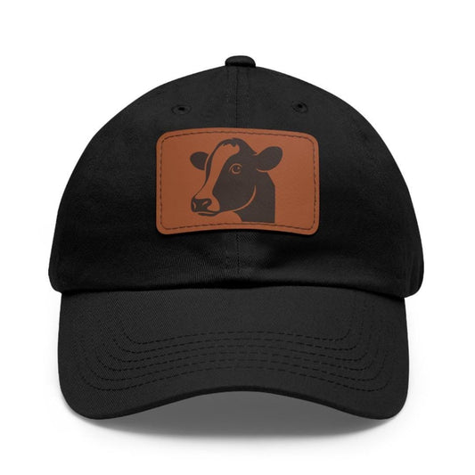 Cow with Stylish Leather Patch (Rectangle) Everyday Baseball Cap Classic Gift for Him, Her, Rustic Farm Style Gift & Outdoor Country Cow Hat