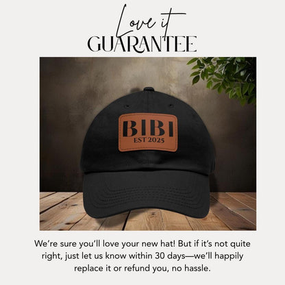 Personalized Bibi Est 2025 Hat with Leather Patch Cap for Bibi Gift for Fathers Day Gift for Bibi Gift for Dad Custom Dad Hat Adjustable Hat