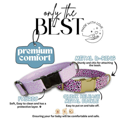 Personalized Pink Leopard Dog Collar with Name Engraved Cute and Soft Adjustable Collar & Leash Set Black or Gold Buckle Dog Gift (OG-99)