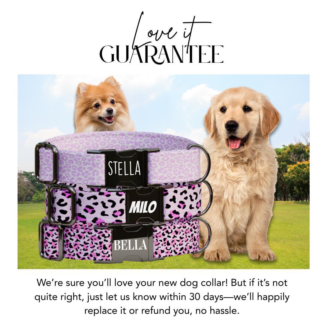 Personalized Pink Leopard Dog Collar with Name Engraved Cute and Soft Adjustable Collar & Leash Set Black or Gold Buckle Dog Gift (OG-99)