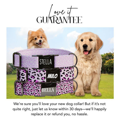 Personalized Pink Leopard Dog Collar with Name Engraved Cute and Soft Adjustable Collar & Leash Set Black or Gold Buckle Dog Gift (OG-99)