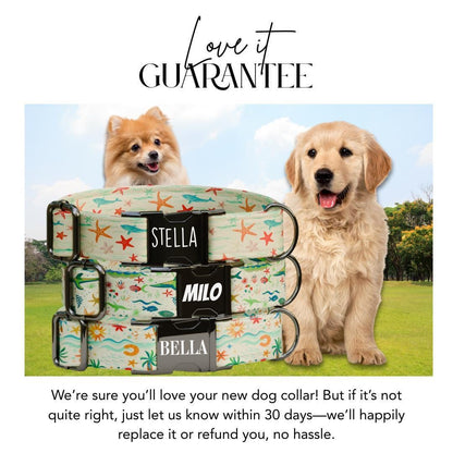 Personalized Ocean Life Dog Collar with Name Engraved Cute and Soft Sports Adjustable Collar & Leash Set Black Gold Buckle Dog Gift (OG-118)