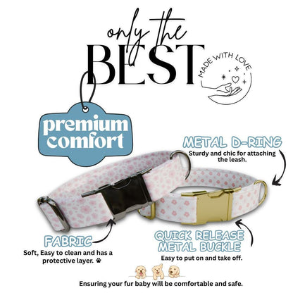 Personalized Pink Floral Dog Collar with Name Engraved, Cute and Soft Adjustable Collar & Leash Set, Black or Gold Buckle, Dog Gift (OG-02)