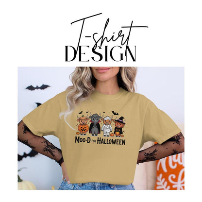 Halloween Highland Cow T-Shirt Comfort Colors Funny Fall Graphic Tee Spooky Cow Costume Top Moo-D For Halloween T-Shirt Gift for Cow Lover