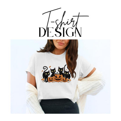 Black Cat Halloween T-Shirt Comfort Colors Cute Pumpkin Cat Tee Spooky Season Fall Tee Funny Cat Lover Shirt Halloween Party Gift Outfit Top