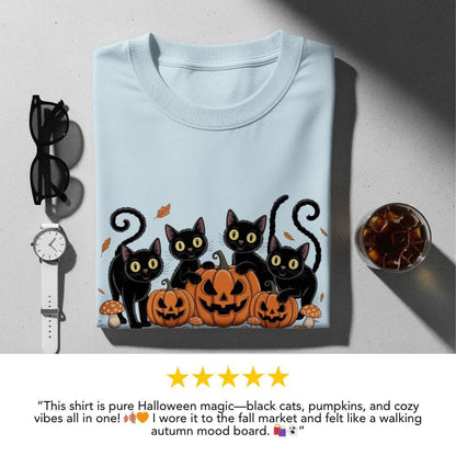 Black Cat Halloween T-Shirt Comfort Colors Cute Pumpkin Cat Tee Spooky Season Fall Tee Funny Cat Lover Shirt Halloween Party Gift Outfit Top