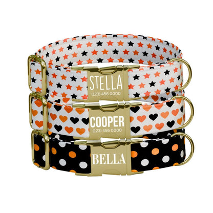 Personalized Halloween Dog Collar with Name Engraved Cute and Soft Fall Adjustable Collar & Leash Set Black or Gold Buckle Dog Gift (OG-120)