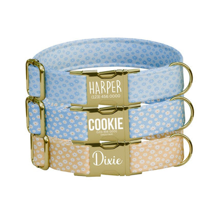 Personalized Daisy Flowers Dog Collar with Name Engraved Cute & Soft Adjustable Collar Leash Set Unique Daisy Flowers Dog Tag Gift (OG-78)