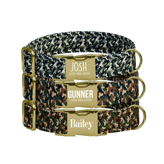 Personalized Camouflage Dog Collar with Name Engraved Cute & Soft Military Style Adjustable Collar Leash Set Wedding Dog Tag Gift (OG-52)