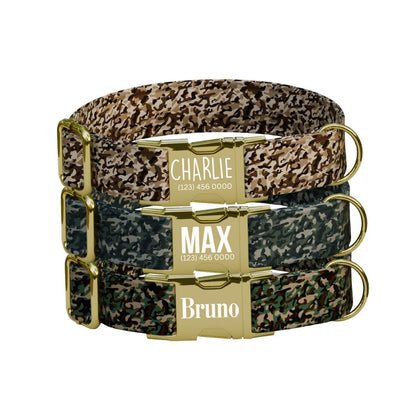 Personalized Camouflage Dog Collar with Name Engraved Cute & Soft Military Style Adjustable Collar Leash Set Wedding Dog Tag Gift (OG-53)