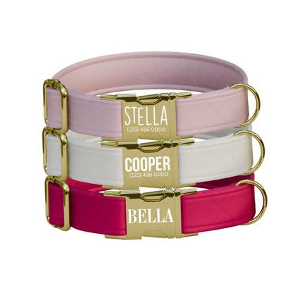 Personalized Multiple Luxe Velvet Dog Collar with Name Engraved, Cute and Soft Adjustable Collar & Leash Set, Wedding Dog Tag Gift (OG-48)