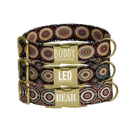 Personalized Stylish Boho Dog Collar with Name Engraved, Cute and Soft Adjustable Collar & Leash Set, Black or Gold Buckle Dog Gift (OG-27)