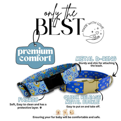 Personalized Evil Eye Dog Collar Custom Name ID Tag Stylish Protection Design Adjustable Quick Release Collar Perfect Gift for Dogs (OG-250)