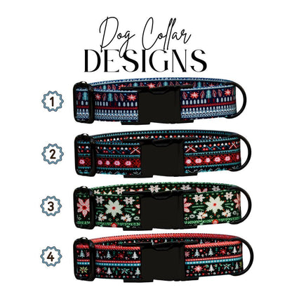 Personalized Ugly Christmas Dog Collar with Name Engraved Custom Name Tag Adjustable Collar & Leash Set Festive Flurries Dog Tag (OG-222)