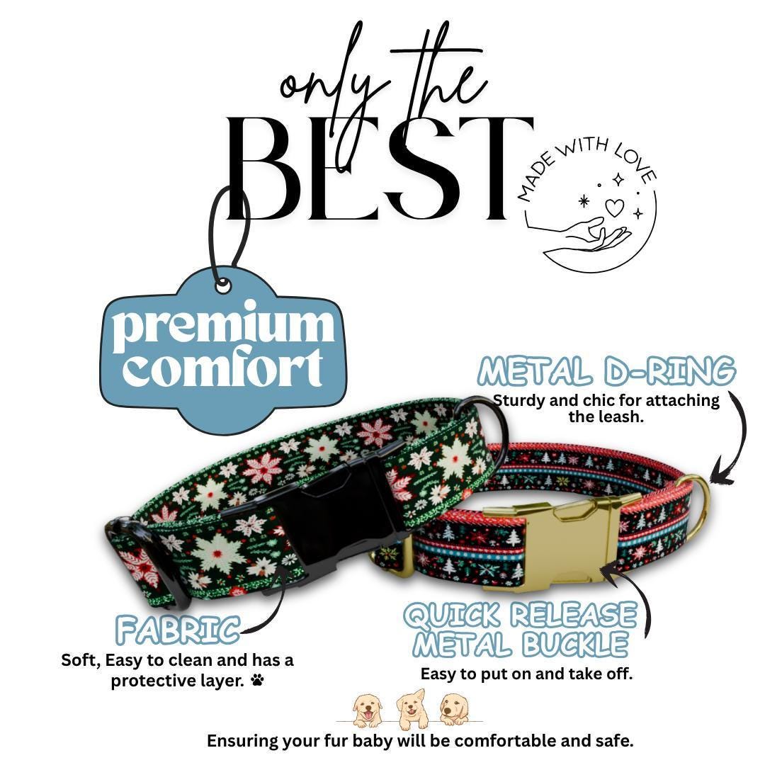 Personalized Ugly Christmas Dog Collar with Name Engraved Custom Name Tag Adjustable Collar & Leash Set Festive Flurries Dog Tag (OG-222)