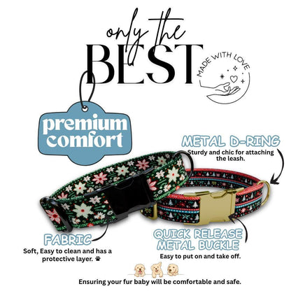 Personalized Ugly Christmas Dog Collar with Name Engraved Custom Name Tag Adjustable Collar & Leash Set Festive Flurries Dog Tag (OG-222)