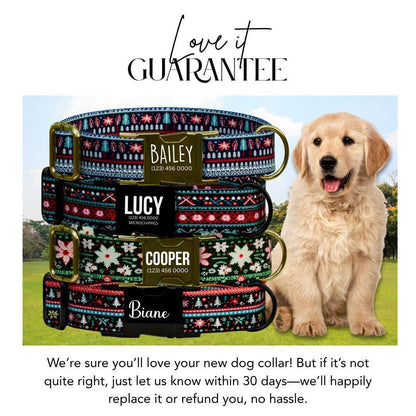 Personalized Ugly Christmas Dog Collar with Name Engraved Custom Name Tag Adjustable Collar & Leash Set Festive Flurries Dog Tag (OG-222)