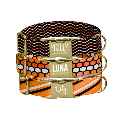 Personalized Spook-tacular Halloween Dog Collar with Name Engraved Cute and Soft Adjustable Collar & Leash Set, Pet ID Tag Dog Gift (OG-140)