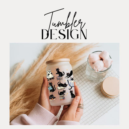 Black Cat Halloween Frosted Glass Cup 16oz Frosted Glass Tumbler with Bamboo Lid & Straw Spooky Ghost Cat Tumbler Cute Witchy Fall Drinkware