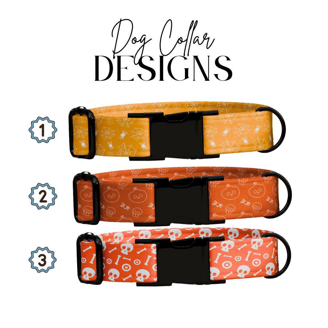Personalized Spooky Vibes Halloween Dog Collar with Name Engraved Cute and Soft Adjustable Collar & Leash Set, Pet ID Tag Dog Gift (OG-139)
