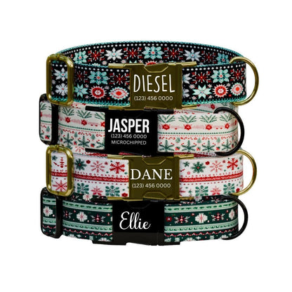 Personalized Ugly Christmas Dog Collar with Name Engraved Custom Name Tag Adjustable Collar & Leash Set Festive Flurries Dog Tag (OG-221)