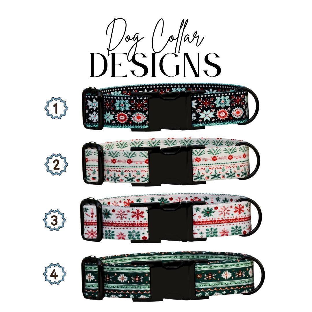 Personalized Ugly Christmas Dog Collar with Name Engraved Custom Name Tag Adjustable Collar & Leash Set Festive Flurries Dog Tag (OG-221)