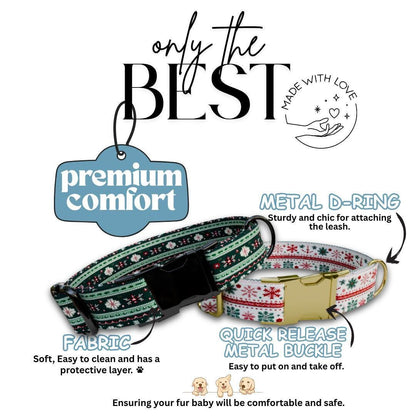 Personalized Ugly Christmas Dog Collar with Name Engraved Custom Name Tag Adjustable Collar & Leash Set Festive Flurries Dog Tag (OG-221)