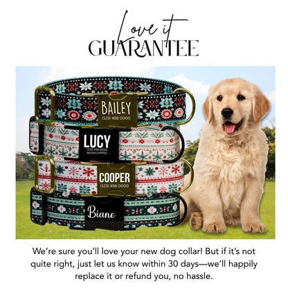 Personalized Ugly Christmas Dog Collar with Name Engraved Custom Name Tag Adjustable Collar & Leash Set Festive Flurries Dog Tag (OG-221)