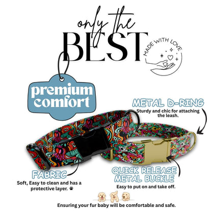 Personalized Vibrant Geometric Dog Collar with Name Engraved Custom Name Dog Tag Durable Metal Buckle & D-Ring Cute Gift for Dogs (OG-266)