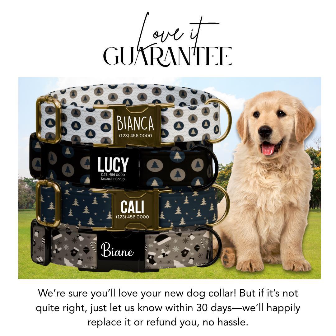 Personalized Christmas Dog Collar Custom Name Tag Holiday Dog Collar Cozy Holiday Design Adjustable & Durable with Metal Buckle (OG-236)