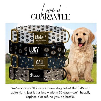 Personalized Christmas Dog Collar Custom Name Tag Holiday Dog Collar Cozy Holiday Design Adjustable & Durable with Metal Buckle (OG-236)