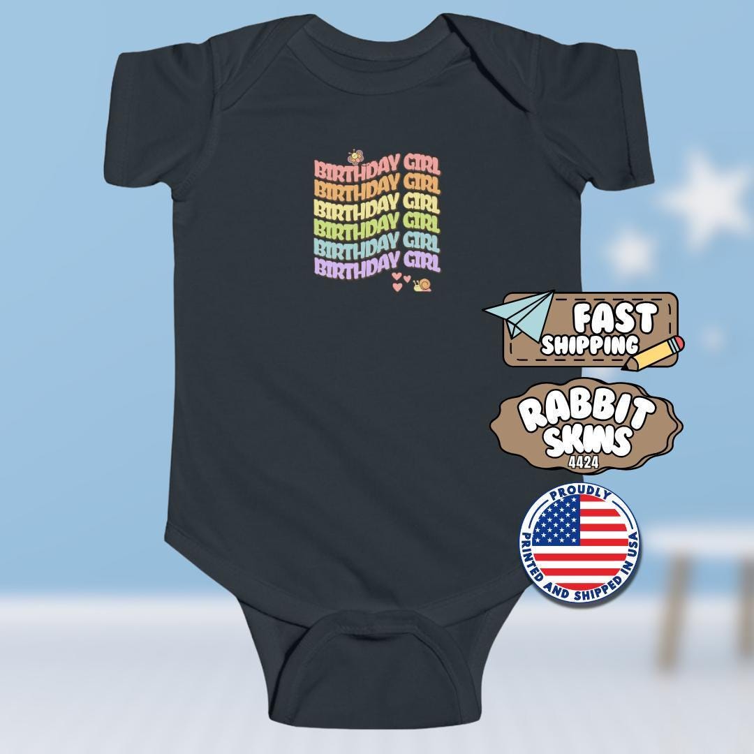 Birthday Girl Infant Fine Jersey Bodysuit Rainbow Baby Onesie Cute Gift Idea for Baby Showers Parties & Photos Baby First Birthday Outfit